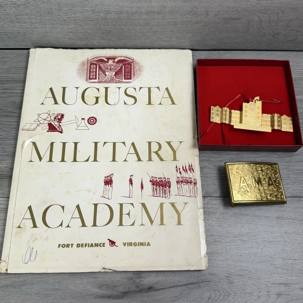 Vintage Augusta Military Academy 1960-61 Catalog Gold Ornament Belt Buckle Lot